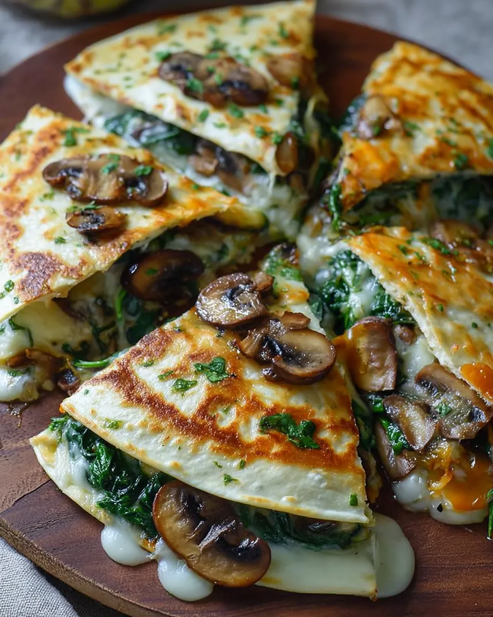 baked spinach mushroom quesadillas served