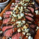 Balsamic marinated flank steak with blue cheese crust