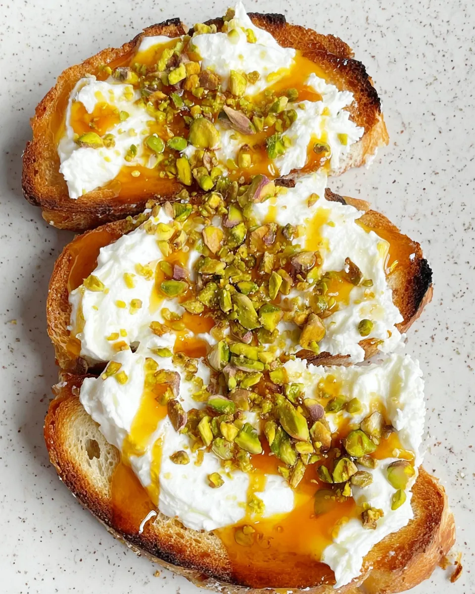 Burrata toast with pistachios and hot honey