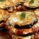 Sliced eggplant baked with cottage cheese and marinara sauce