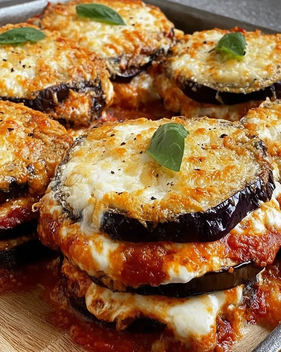 Sliced eggplant baked with cottage cheese and marinara sauce