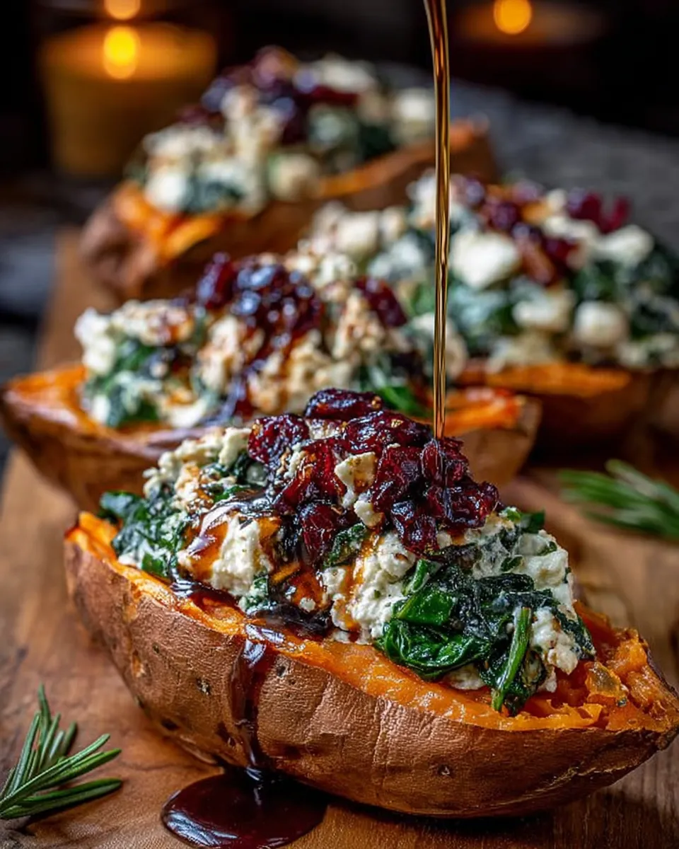 Ingredients for Ricotta and Spinach Stuffed Sweet Potatoes with Balsamic Cranberry Glaze