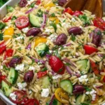 Greek Orzo Salad with fresh vegetables and feta