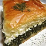 Greek Spinach Pie sliced and served warm