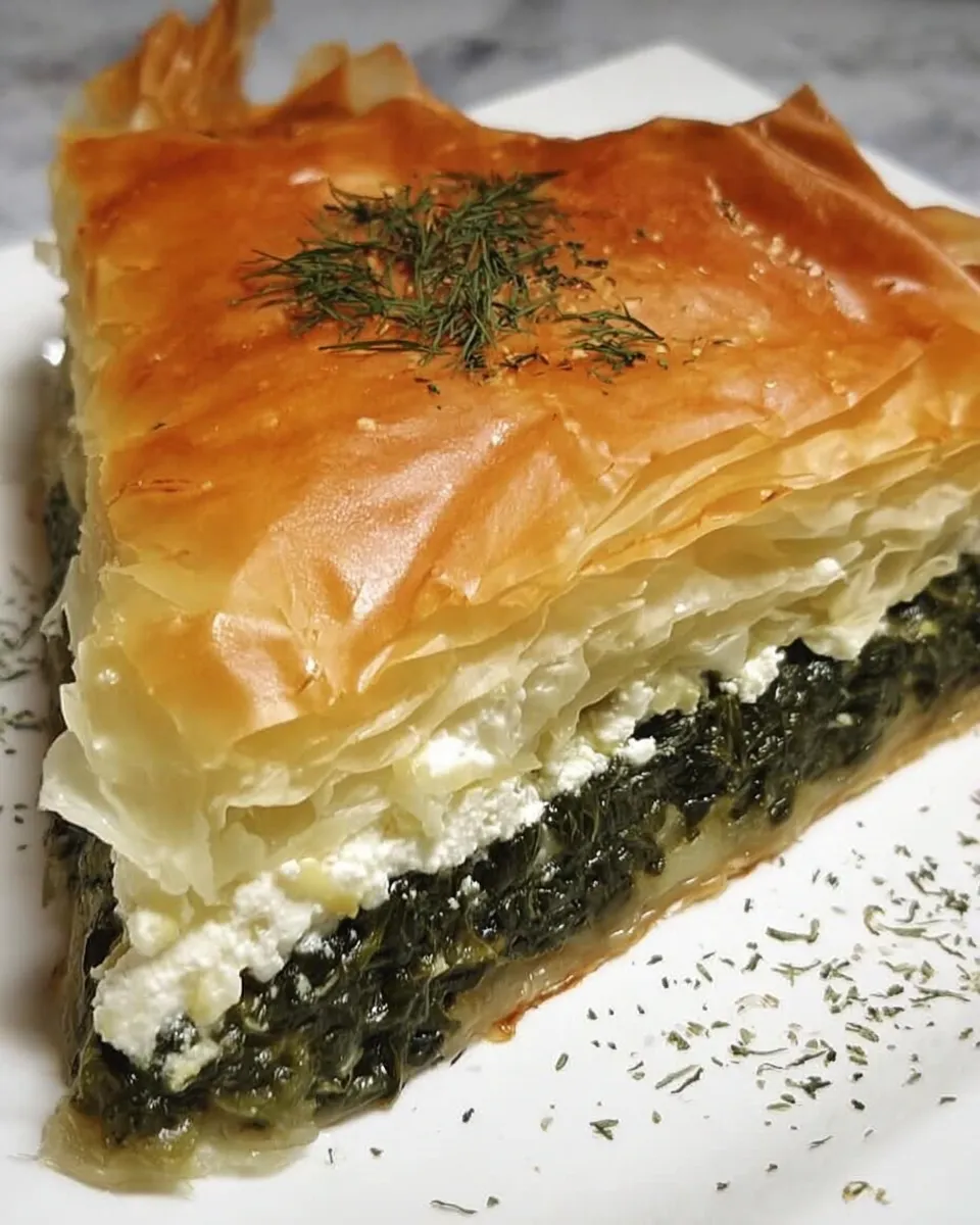 Greek Spinach Pie sliced and served warm