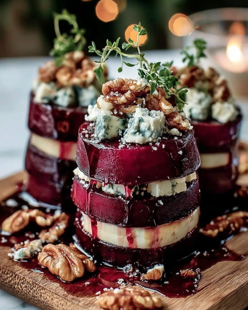 Finished beet blue cheese appetizer stack