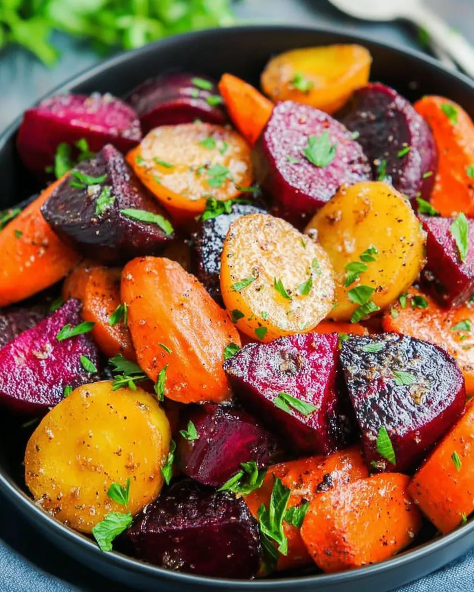 Roasted beets and carrots with crispy edges