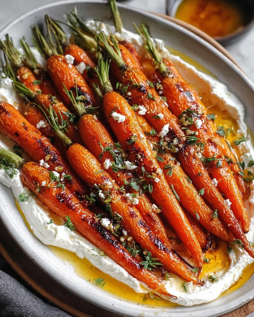 Roasted carrots on whipped ricotta with a drizzle of hot honey
