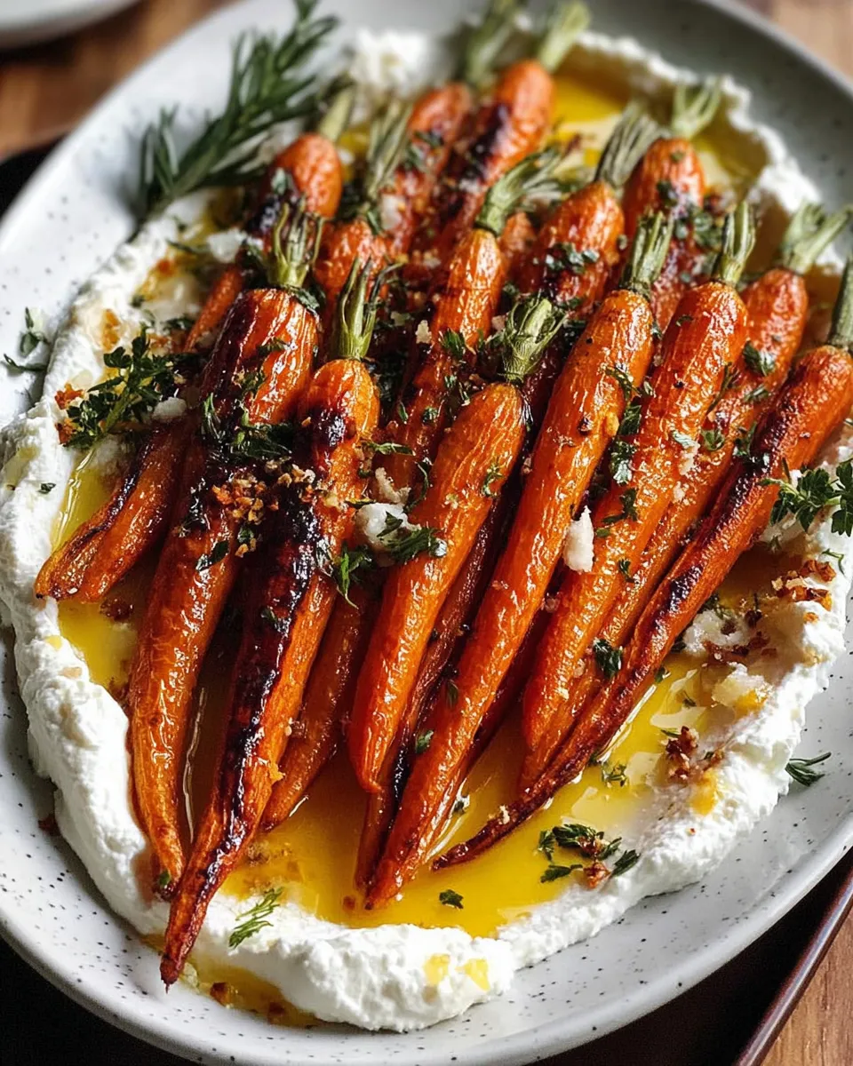 Roasted carrot dish served on a rustic table with wine and salad