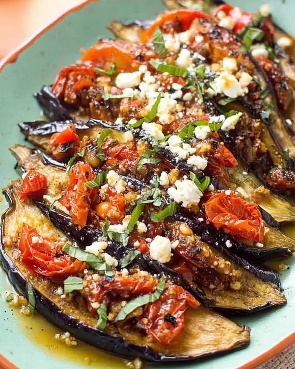 Mediterranean ingredients for roasted eggplant fan