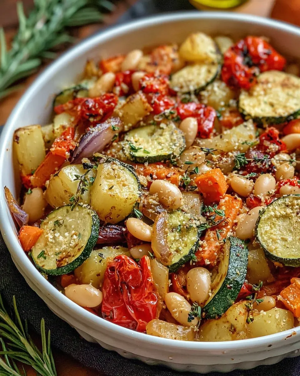 Served portion of roasted vegetable bake