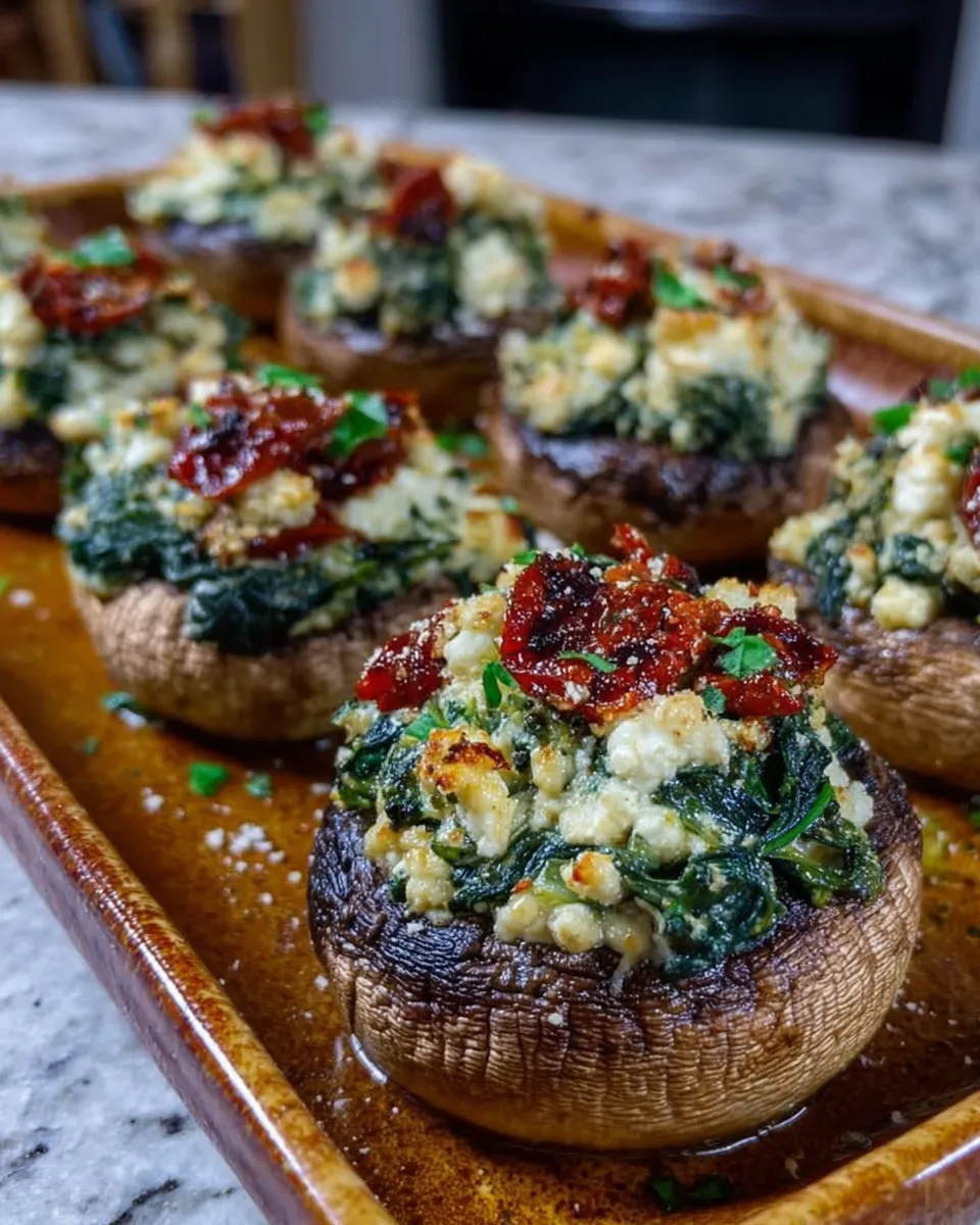 stuffed mushrooms with feta and spinach