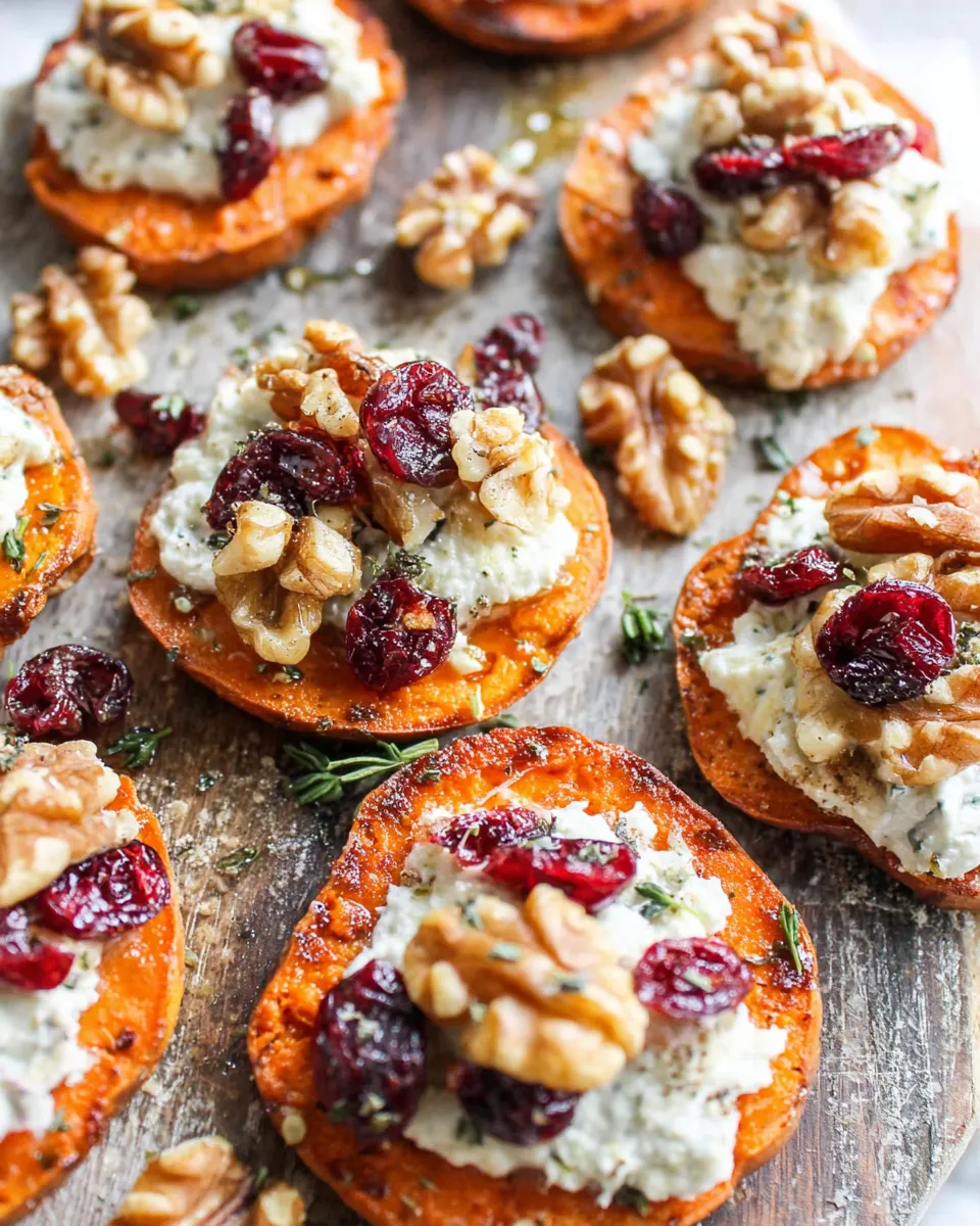 Sweet potato rounds with herbed ricotta and cranberries
