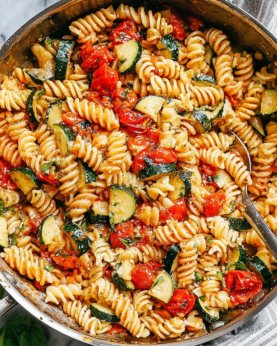 Tomato zucchini pasta with fresh herbs in a bowl