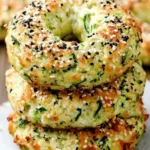 Keto zucchini bagels topped with everything bagel seasoning