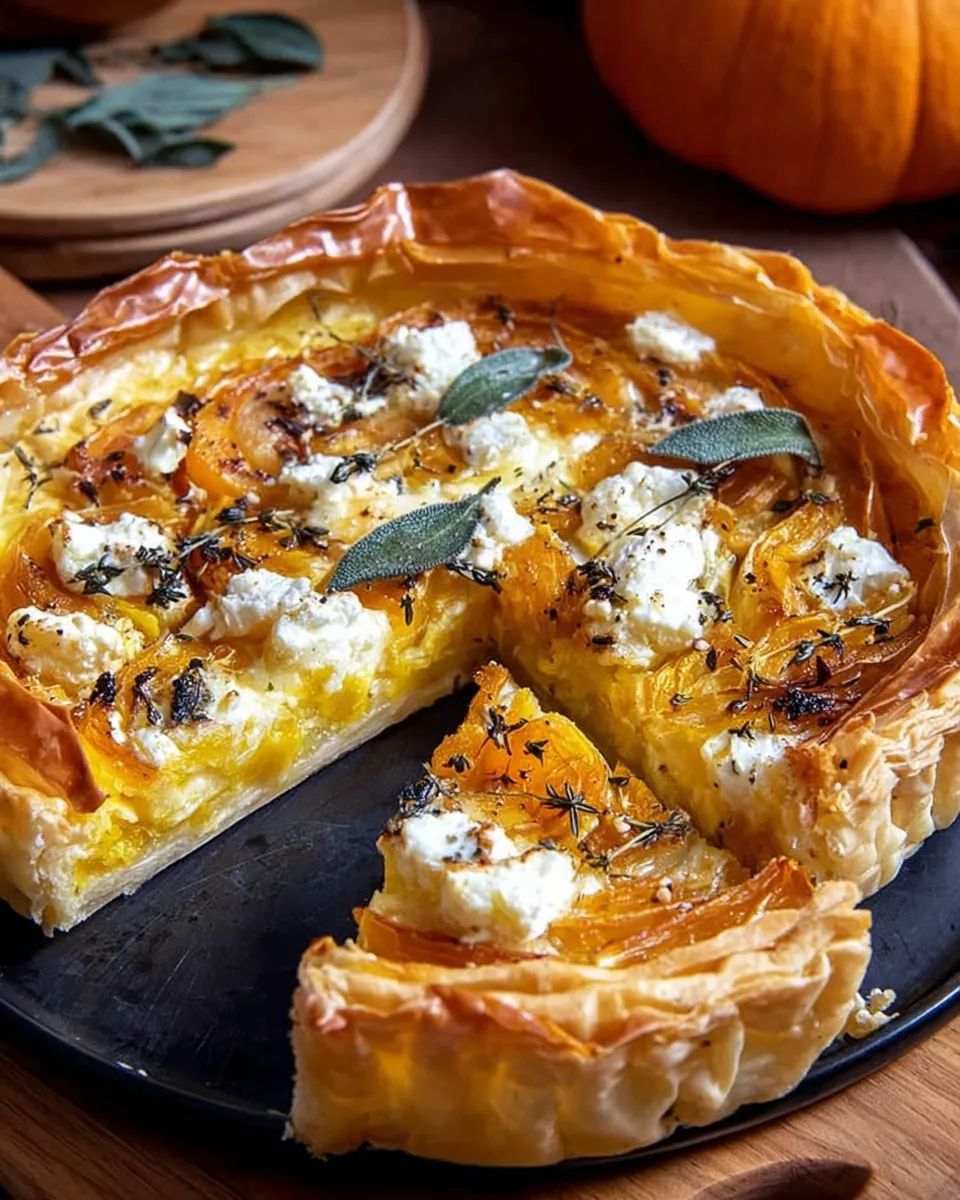 A serving of pumpkin phyllo tart with salad