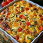 Baked zucchini and squash casserole with cottage cheese and golden crust