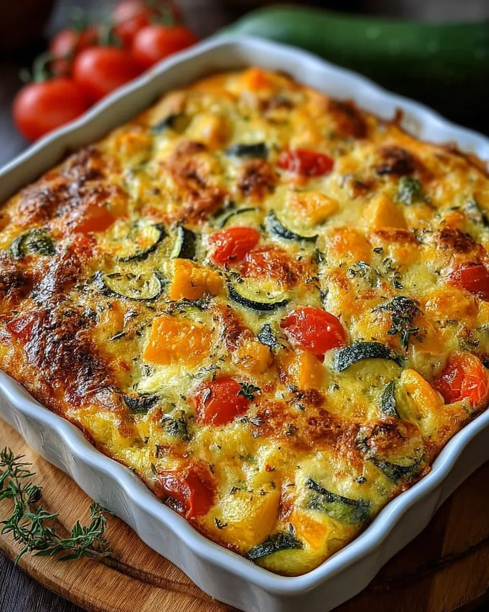 Baked zucchini and squash casserole with cottage cheese and golden crust