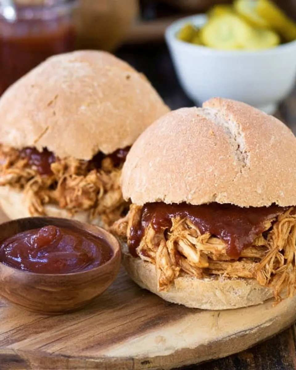 Crockpot BBQ chicken sandwich on a plate
