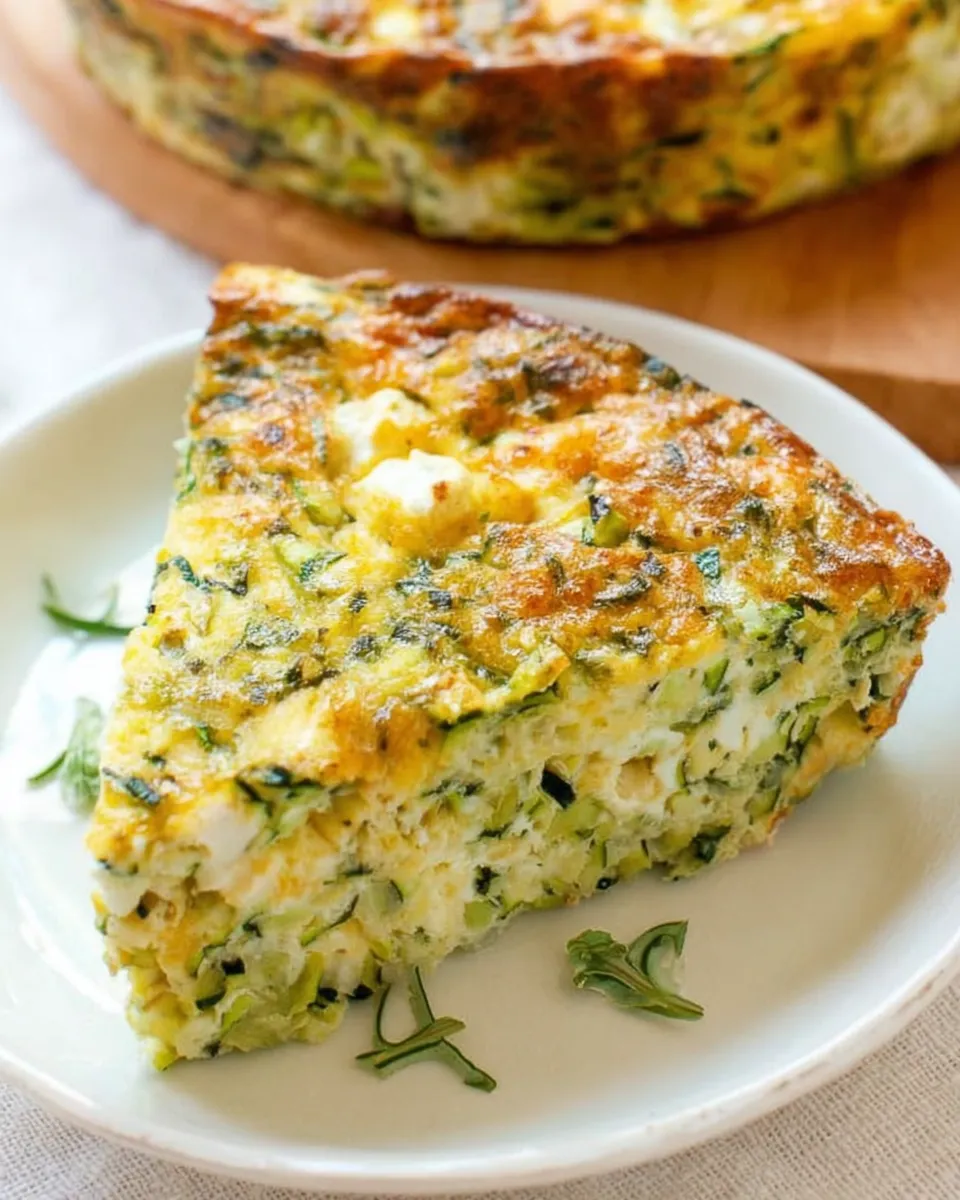 Crustless Cottage Cheese Zucchini Quiche served on rustic board