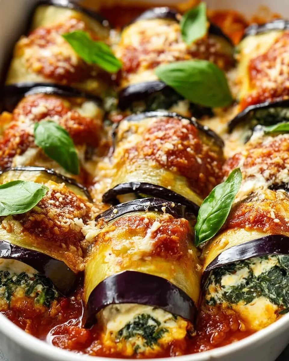baked eggplant roll-ups with ricotta and spinach