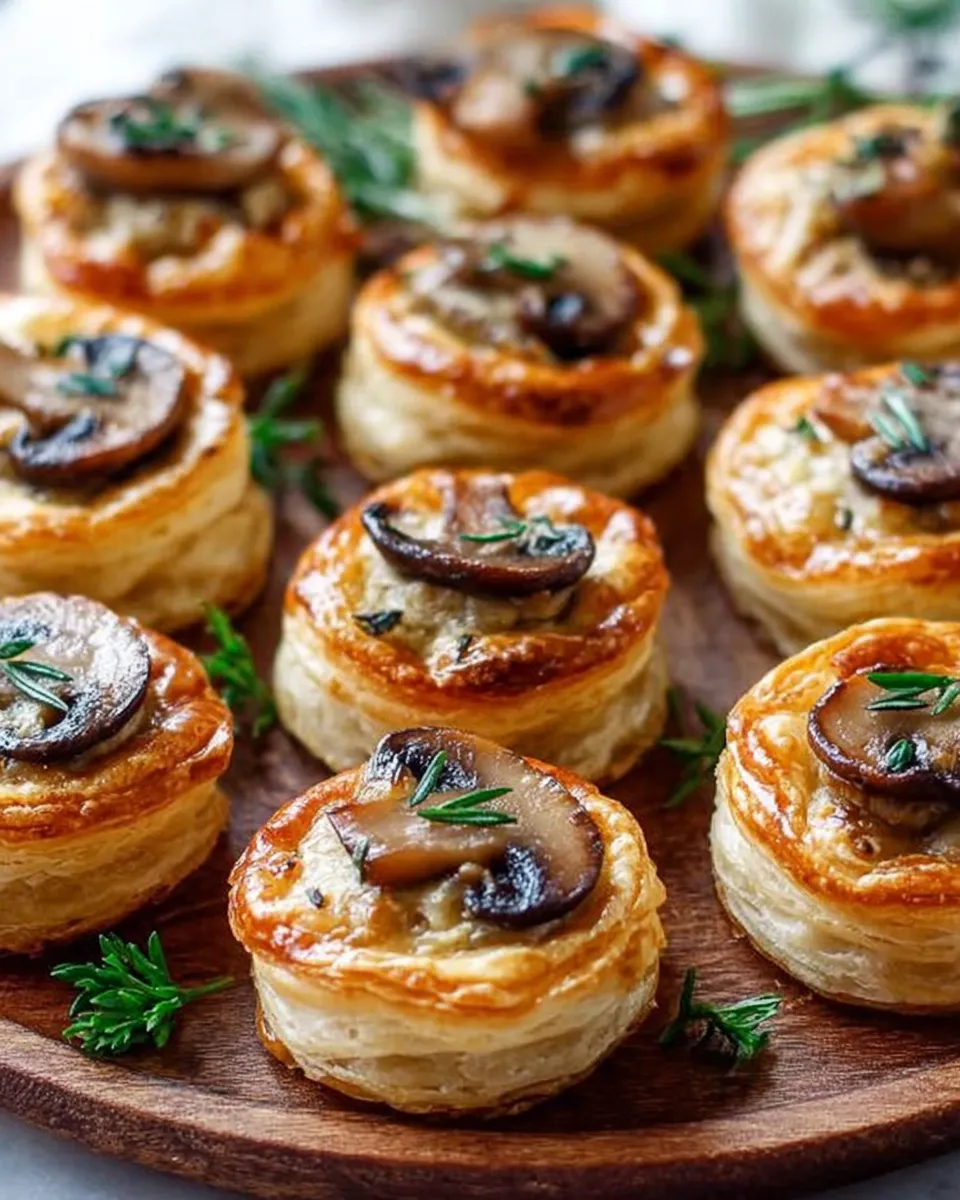 Puff pastry mushroom bites on serving platter