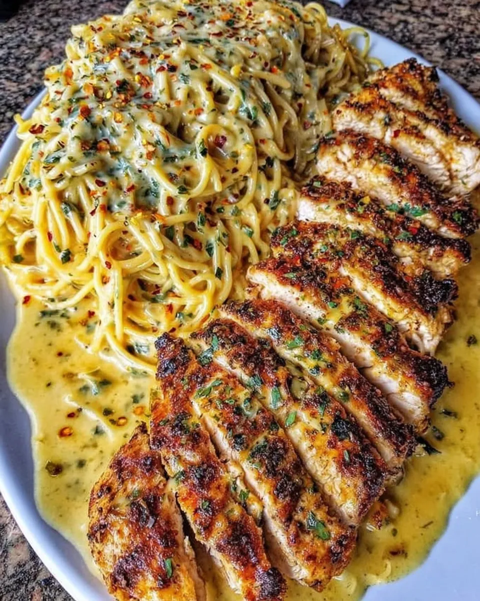 Garlic Parmesan Chicken Spaghetti in Spicy Cajun Cream Sauce
