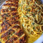 Creamy Cajun garlic Parmesan chicken spaghetti in a skillet