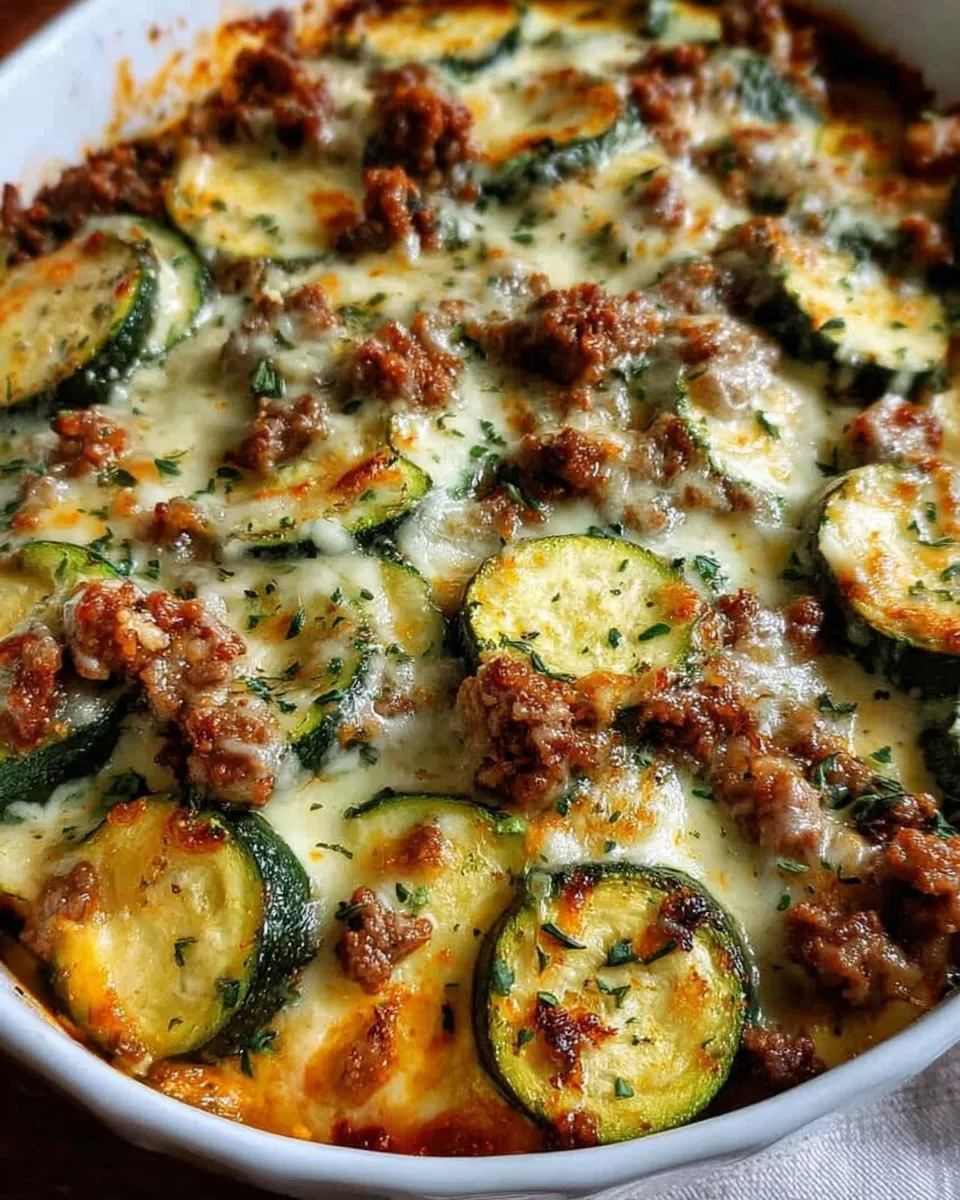ground beef zucchini bake plated