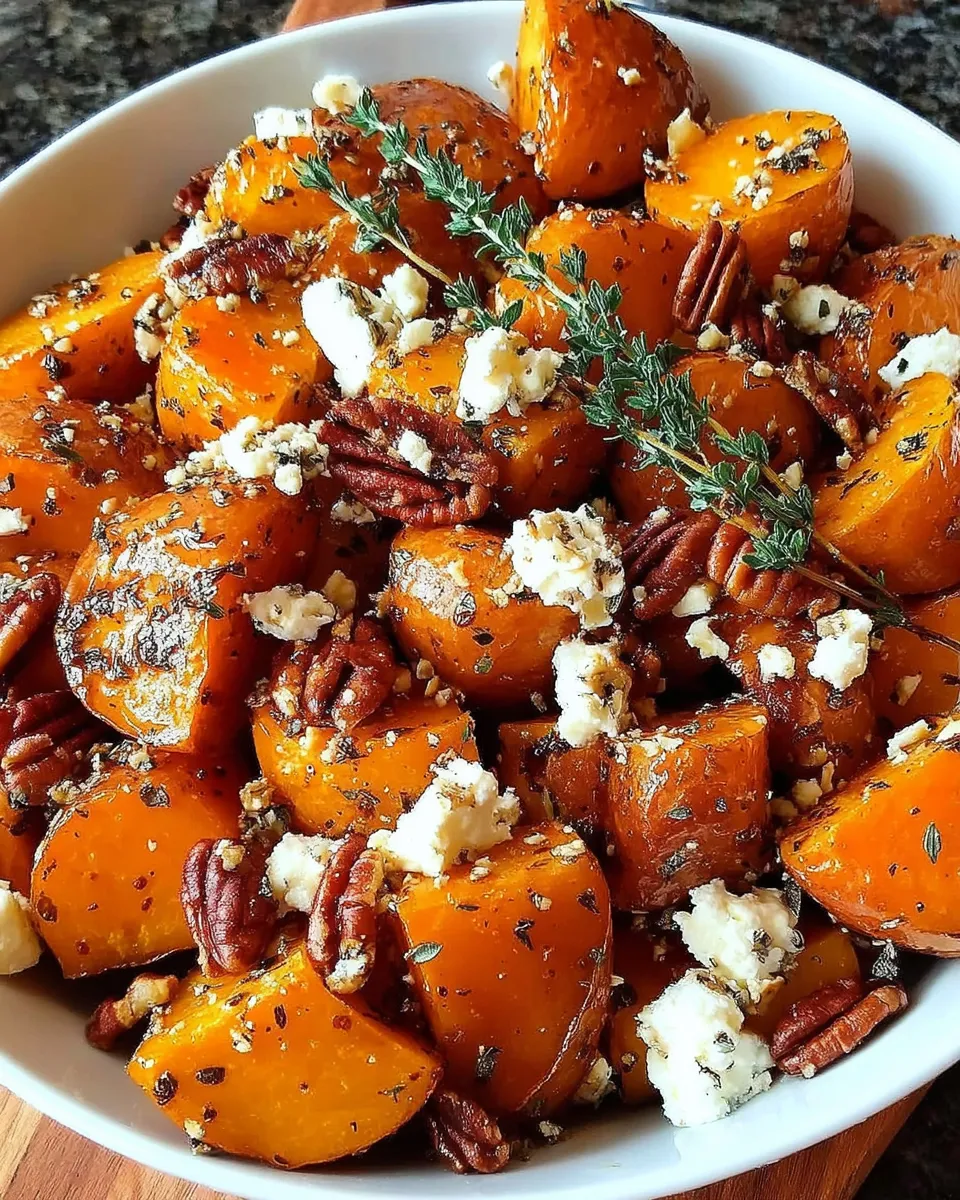 honey roasted sweet potatoes with feta and pecans