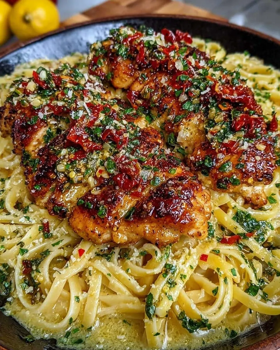 Lemon garlic butter sauce simmering in skillet