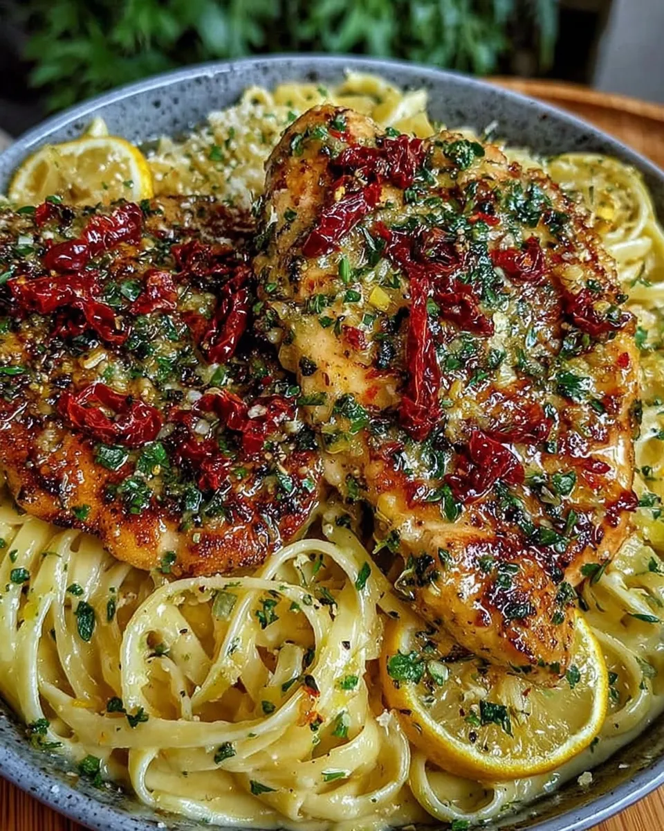 Plated Lemon Garlic Butter Chicken with Parmesan Linguine