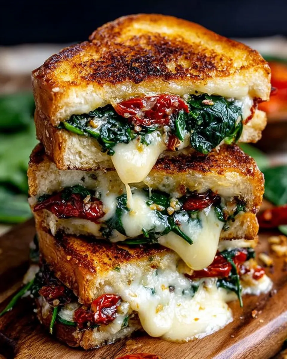 Gooey Mediterranean Spinach Grilled Cheese Sandwich