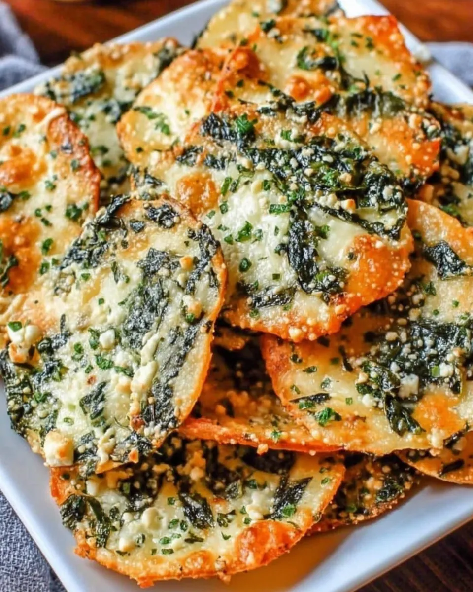 Mediterranean Spinach and Feta Cheese Crisps on board