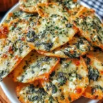 Mediterranean spinach and feta cheese crisps on a serving plate