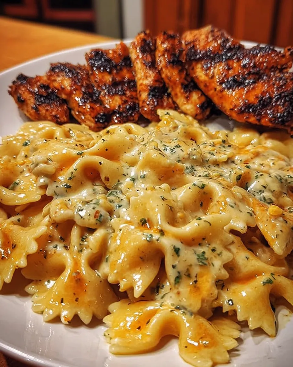 Serving garlic butter chicken bowties with sides