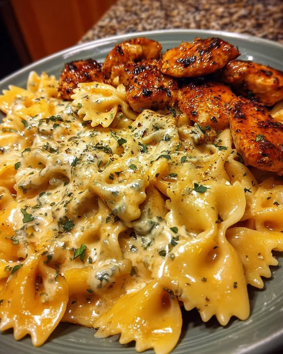Mozzarella Garlic Butter Chicken Bowties in Creamy Sauce