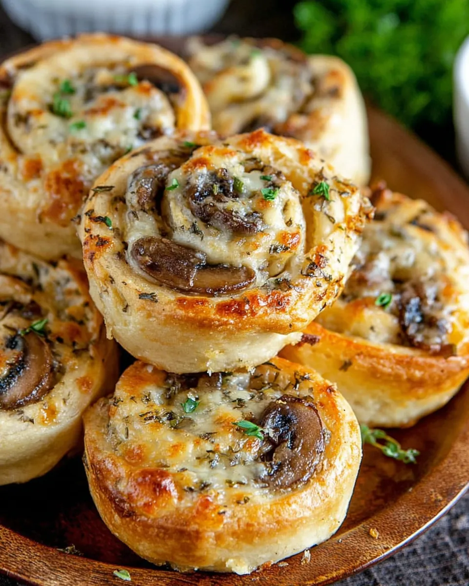 Mushroom and Cheese Pinwheels on white plate