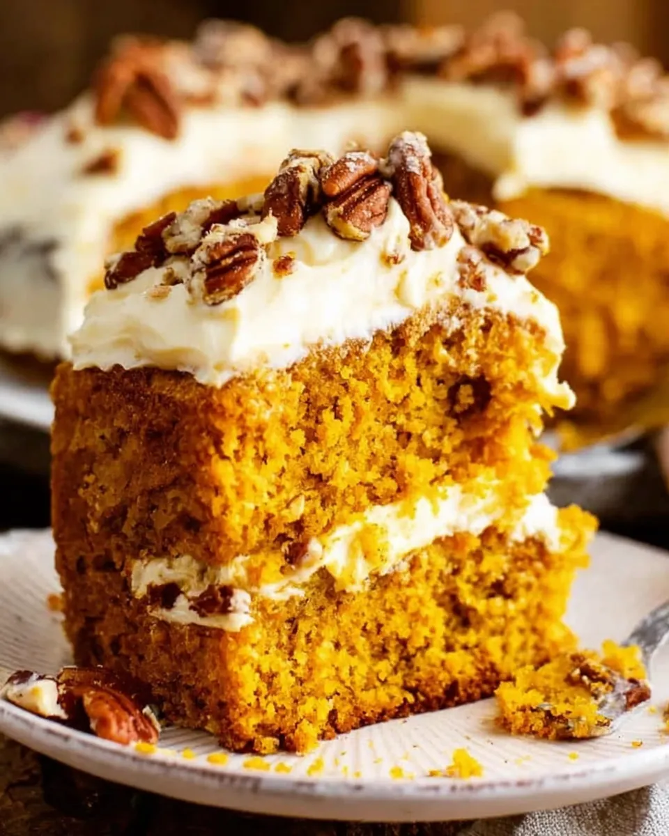  Slice of Pumpkin Cake with Cream Cheese Frosting on a dessert plate