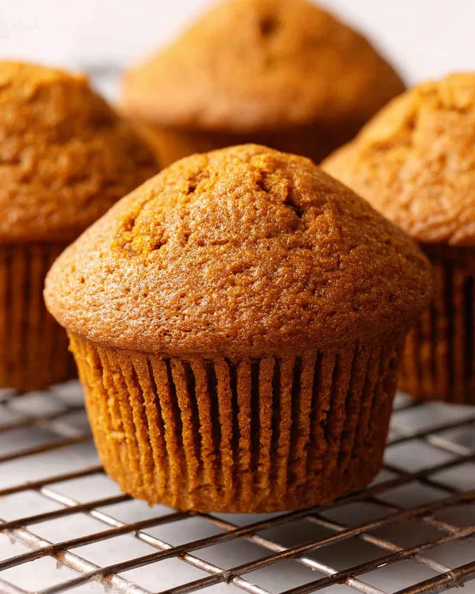 Freshly baked pumpkin muffins on a cooling rack