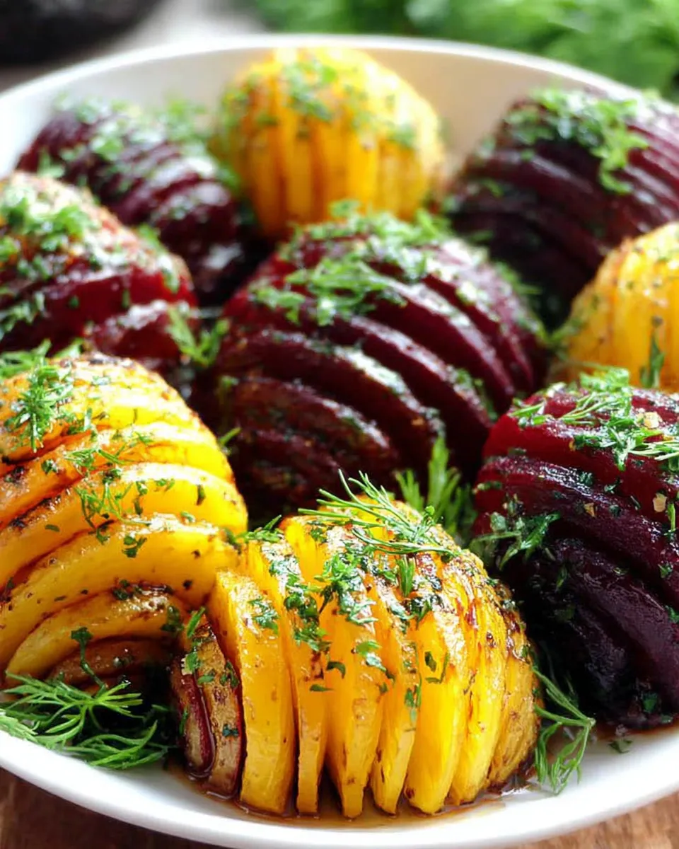 Roasted Hasselback beets with dill dressing