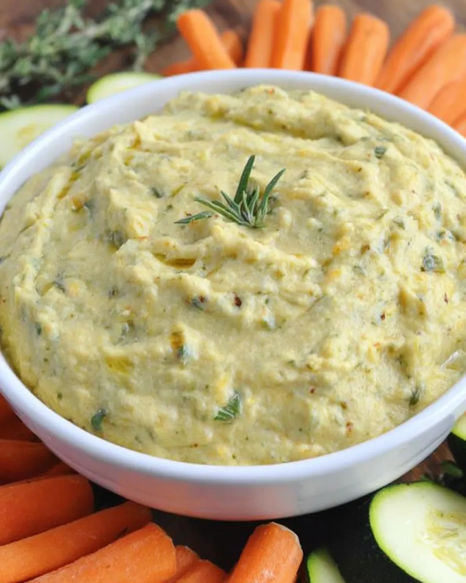 Roasted zucchini hummus in a bowl with pita bread