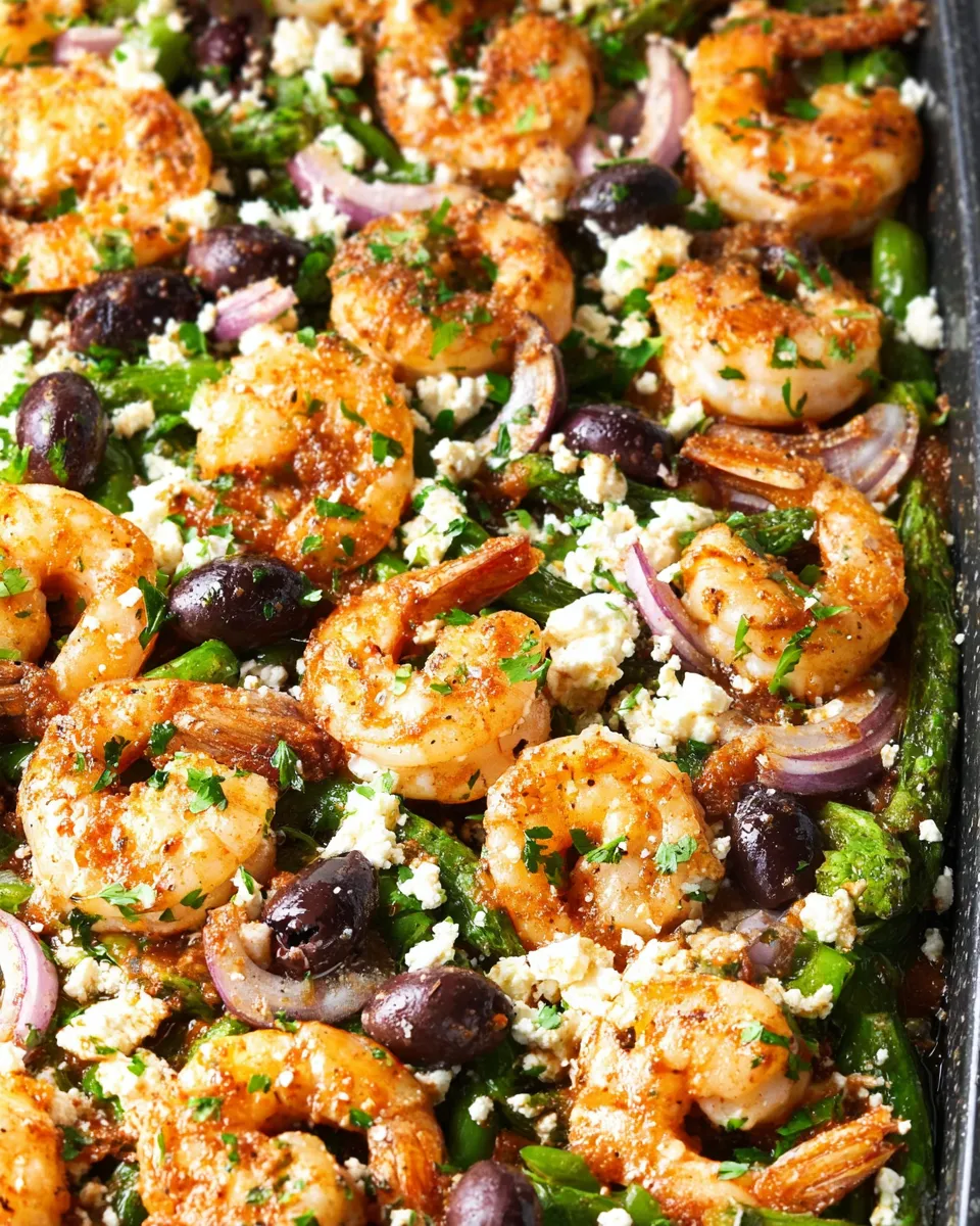 Sheet pan Mediterranean shrimp with asparagus and feta