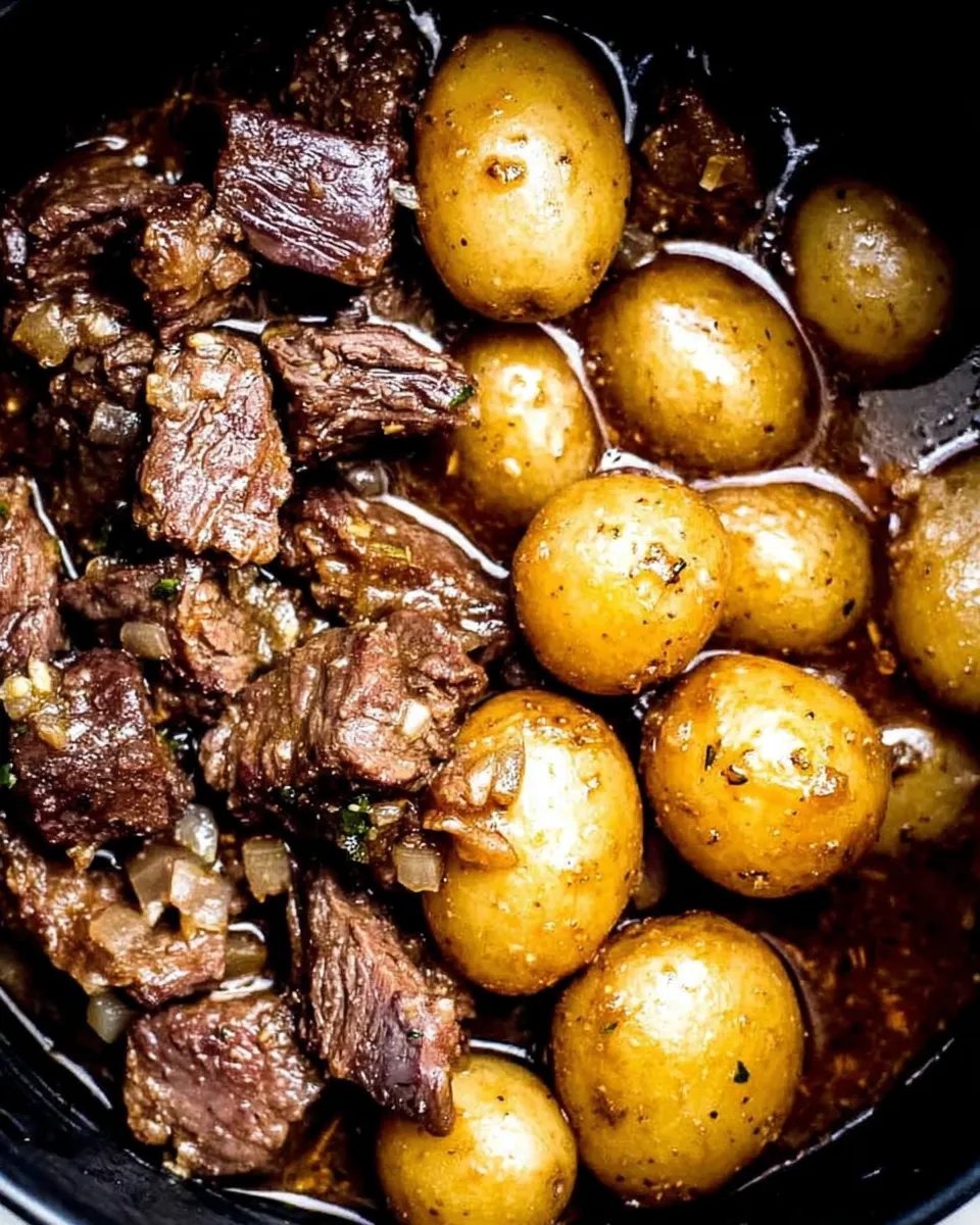Crockpot Garlic Butter Beef Bites – tender beef simmered in a rich garlic butter sauce, served hot.