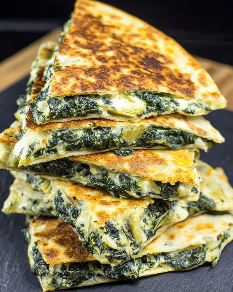 plated spinach and artichoke quesadillas with sides