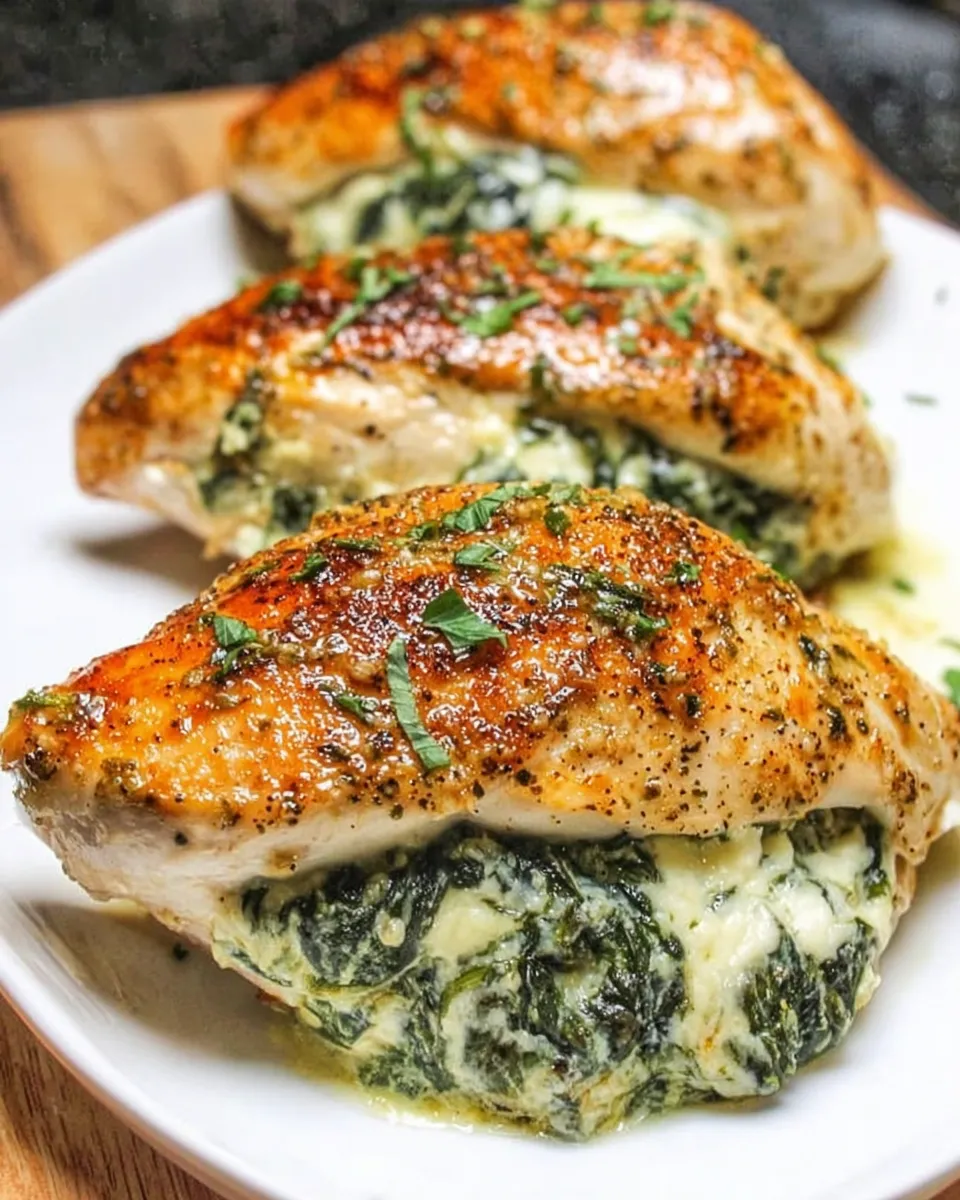 Serving spinach stuffed chicken with vegetables