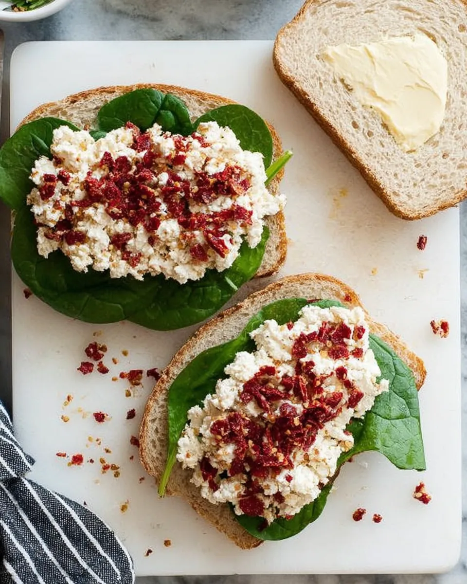 Assembling Sun-Dried Tomato, Spinach, and Ricotta Grilled Cheese Sandwich