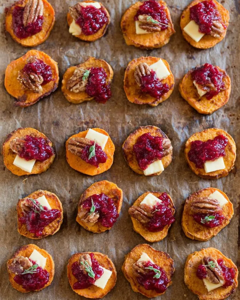 serving sweet potato bites with cranberry and pecans