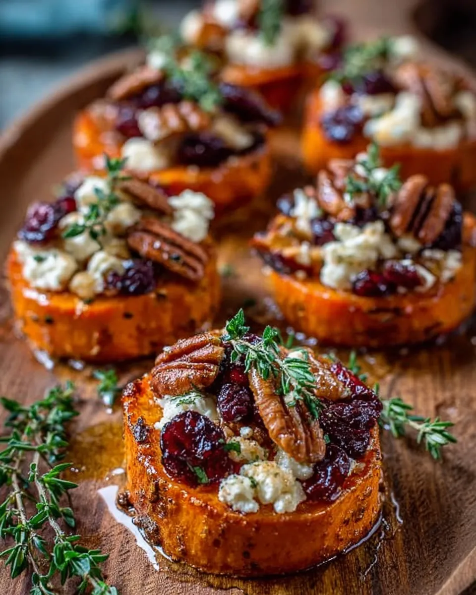 Sweet Potato Rounds with Feta, Cranberries and Pecans holiday appetizer