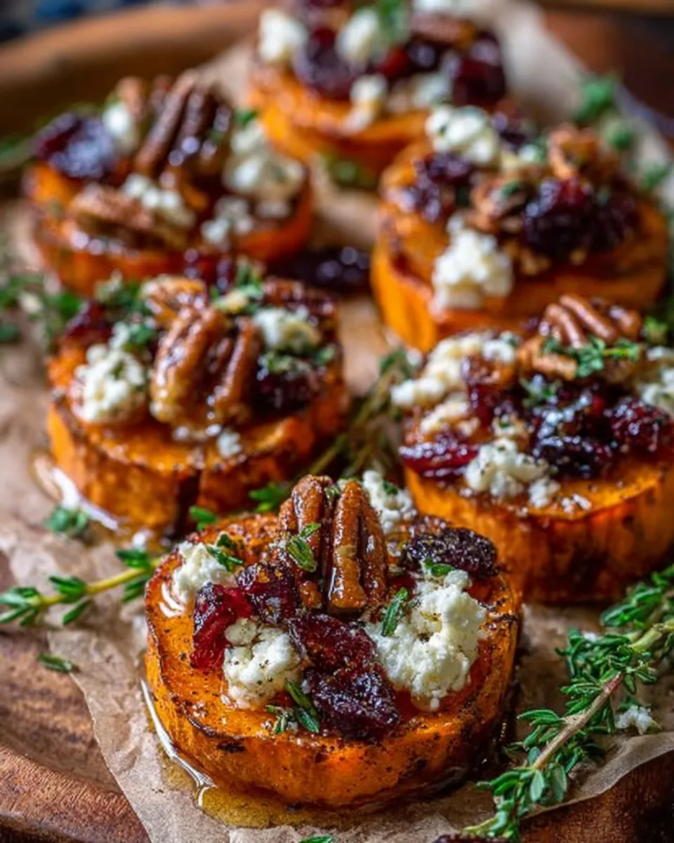 Assembled sweet potato appetizer with toppings